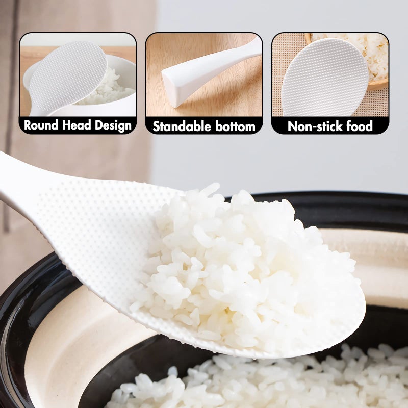 FireKylin 2 Pcs Plastic Rice Paddle,Non Stick Standing Rice Spoon Scooper Spatula,Heat Resistant Rice Cooker Spoon (White) - Image 2